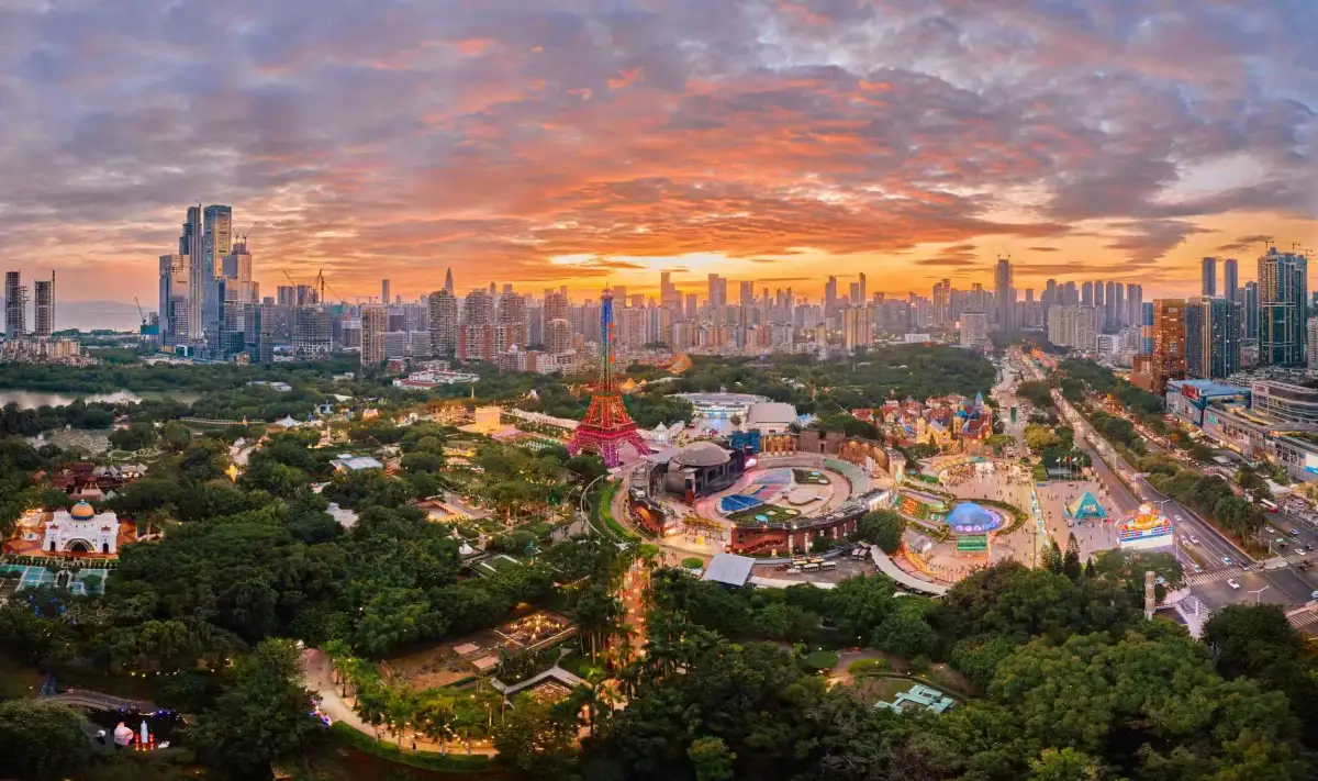 The landmark gate of Window of the World theme park in Shenzhen